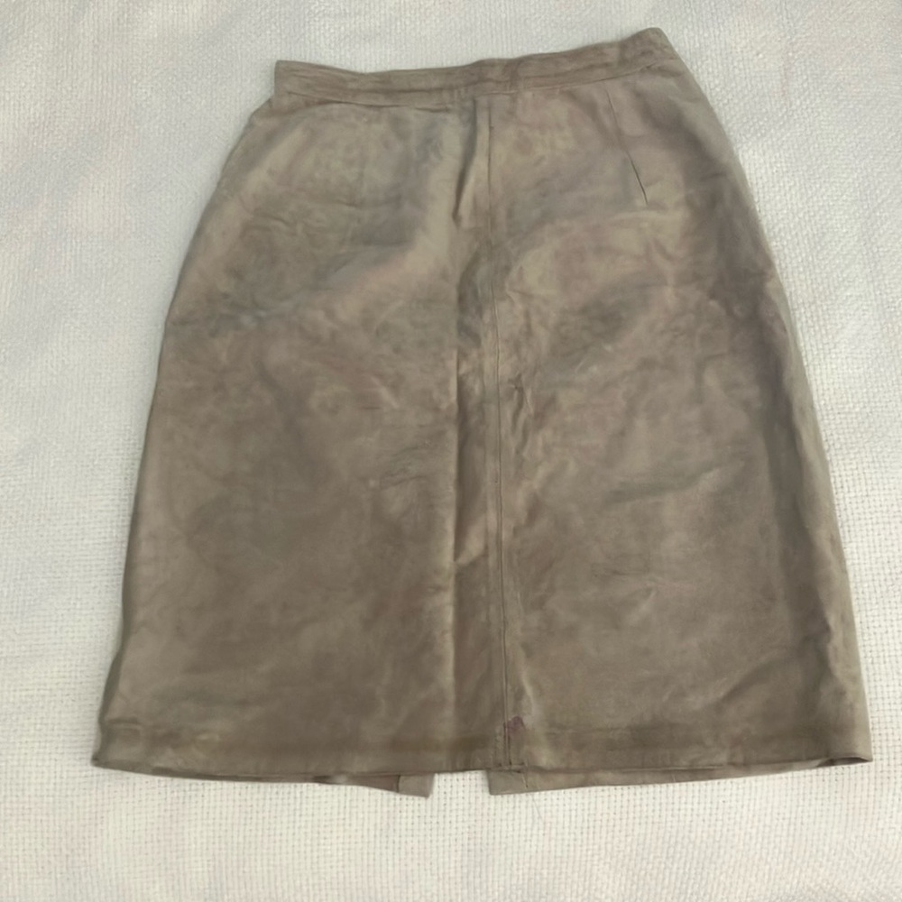 Suede Leather Tan Midi Pencil Skirt